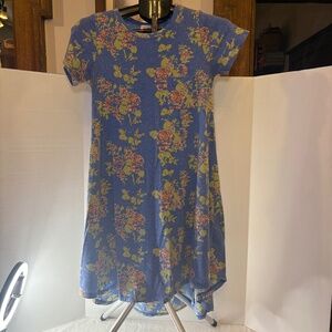 LuLaRoe XXS Navy Blue Dress Pink/Green Floral Carly Swing Dress High-Low